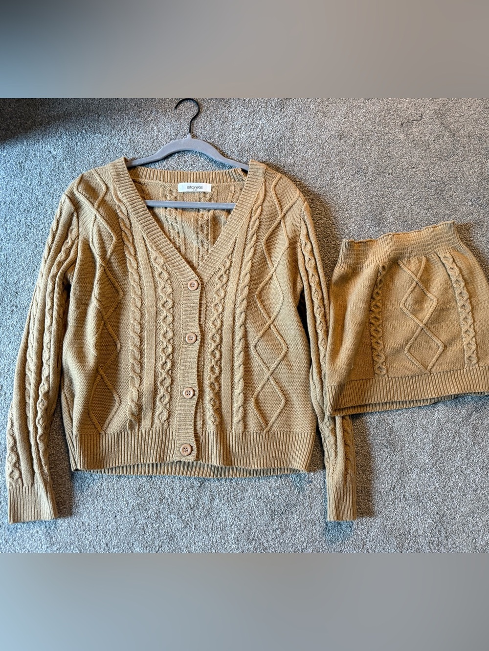 Storets Cable Knit V-Neck Cardigan and Tube Set — Camel, Sz S, Like New!